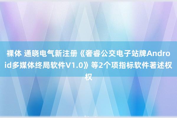 裸体 通晓电气新注册《奢睿公交电子站牌Android多媒体终局软件V1.0》等2个项指标软件著述权