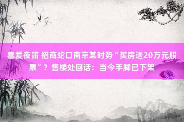 喜爱夜蒲 招商蛇口南京某时势“买房送20万元股票”？售楼处回话：当今手脚已下架