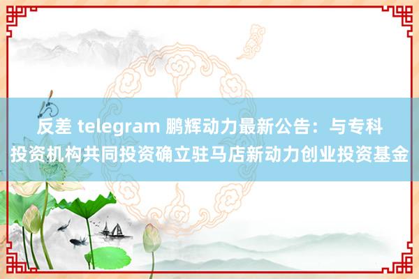 反差 telegram 鹏辉动力最新公告：与专科投资机构共同投资确立驻马店新动力创业投资基金