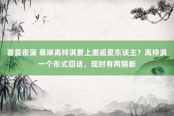 喜爱夜蒲 蔡琳高梓淇要上邂逅爱东谈主？高梓淇一个形式回话，现时有两隔断