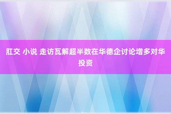 肛交 小说 走访瓦解超半数在华德企讨论增多对华投资