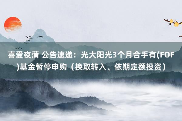 喜爱夜蒲 公告速递：光大阳光3个月合手有(FOF)基金暂停申购（换取转入、依期定额投资）